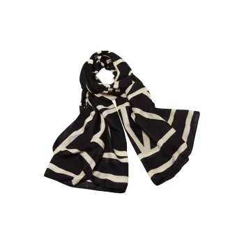 Narandu Polyester Shawls Women's Black White Stripes