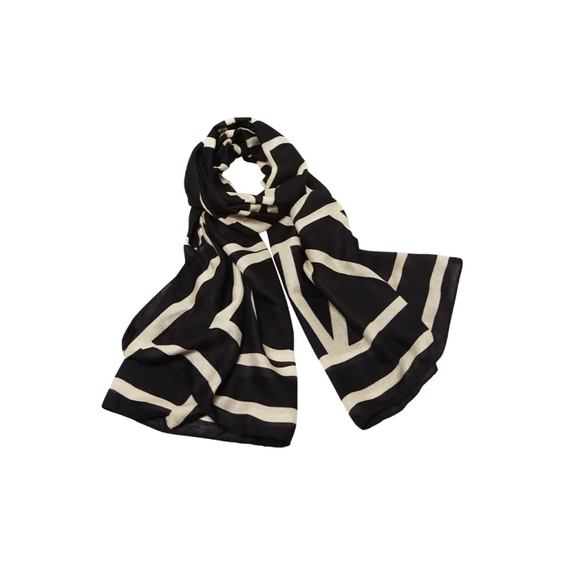 Narandu Polyester Shawls Women's Black White Stripes-0