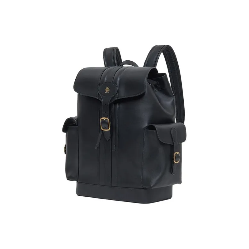BALLY Cow Leather Backpack Large Size Men's Black & Gold-1