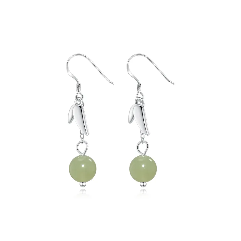 North Cain Hetian Jade Earrings Women's Pale Greenish White Jade-0