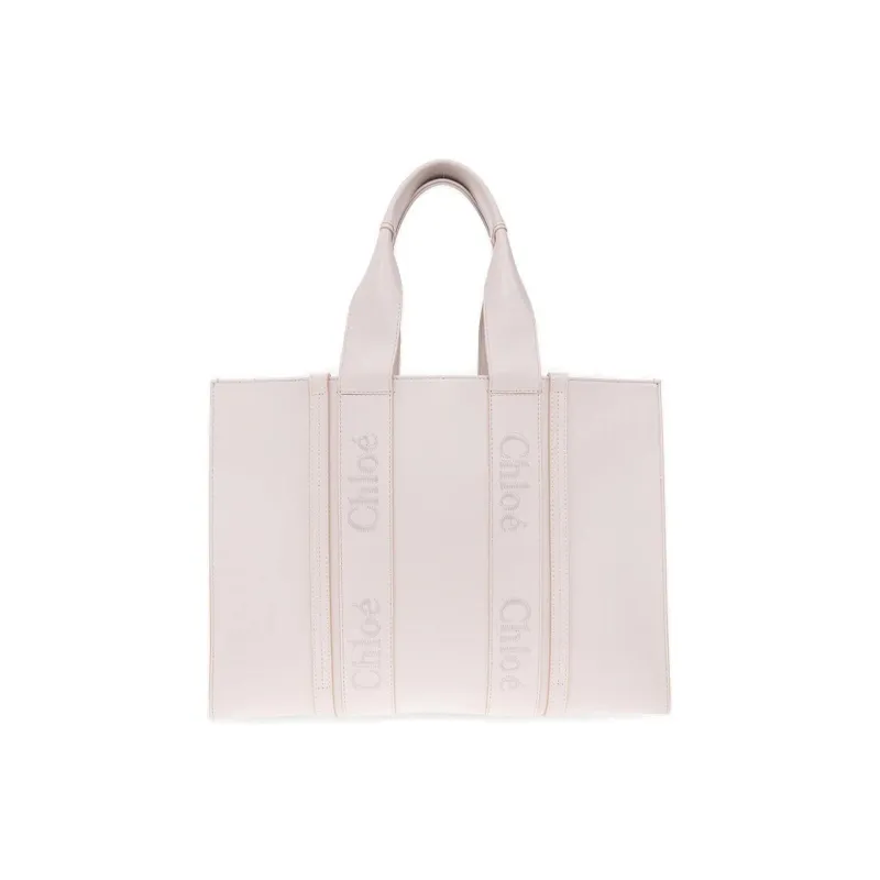 Chloe Woody Smooth Calf Leather Tote Bag Shopping Bag Handbag Large Size Women's White-2