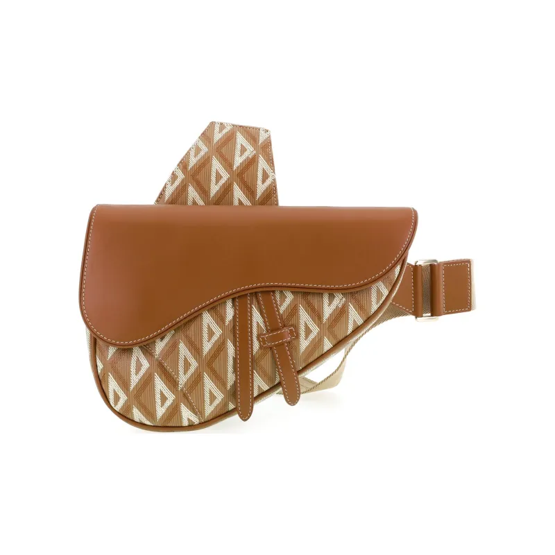 DIOR Saddle Grained Cow Leather With Canvas Saddle Bag Fanny Pack Sling Bag Shoulder Bag Crossbody Bag Men's Coffee-1