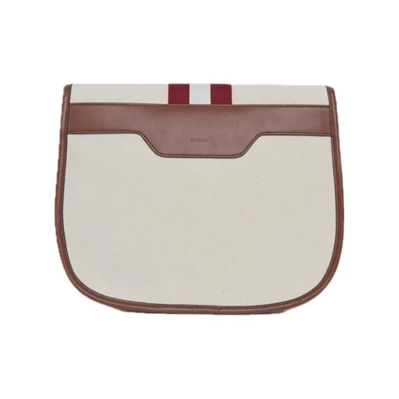 BALLY Fabric Cow Leather Patchwork Shoulder Bag Crossbody Bag Medium Size Men's Bone White & Brown-7
