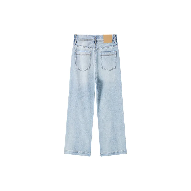 A.B.X Side Seam Frayed Edge Wide Comfortable Denim Pants Men's Light Blue-1