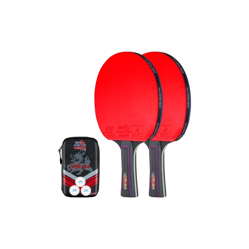DOUBLEFISH Ping Pong Paddles Unisex Pure Wood Blade Double Sided Inverted Rubber Black/Red Double Shot Deluxe Set-5