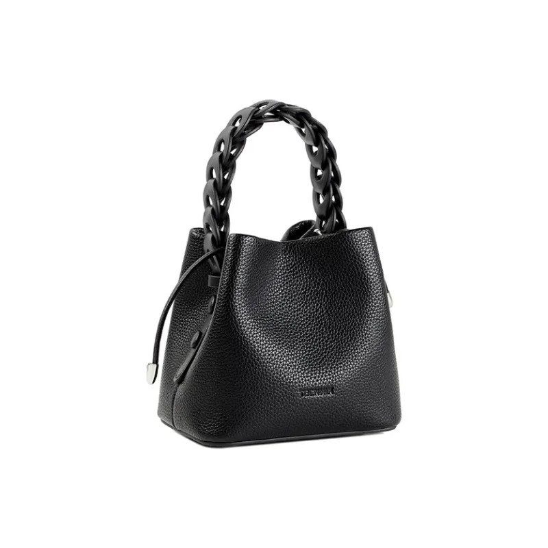 Teenmix Cow Leather With Synthetic Leather Shoulder Bag, Crossbody Bag, Bucket Bag Women's Black/Ecru/Blue-1