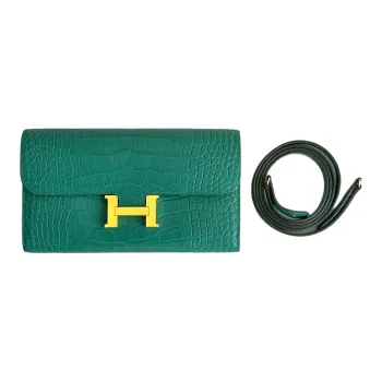 HERMES Constance Crocodile Leather Kanka Handheld Shoulder Bag Crossbody Bag Wallet Women's Z6 Malachite Peacock Green