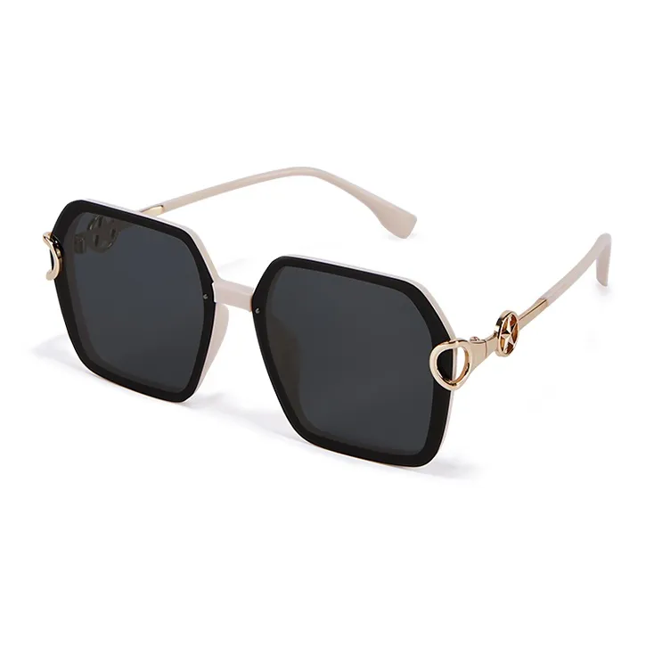 Narandu Plate And Metal PC Irregular Shape Sunglasses Women's Bright Black, Ecru-4