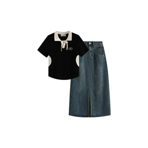 Oddgoods Two Piece Skirt Sets Women's Black