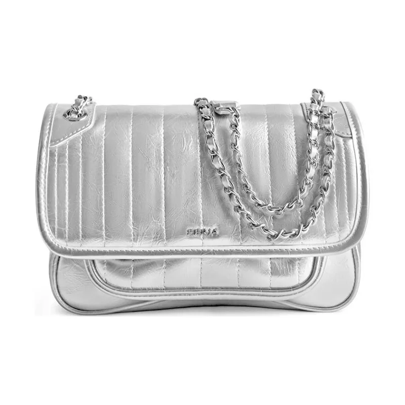 FERIA Cow Leather Messenger Bag, Crossbody Bag, Shoulder Bag Medium Size Women's Silver-0