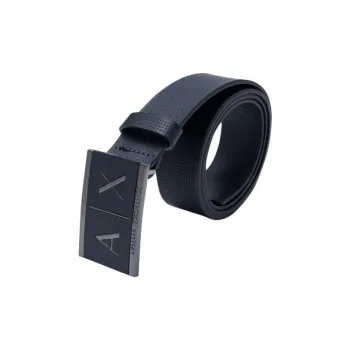 ARMANI EXCHANGEAE Badge Buckle Plate Buckle Leather Belts Men's Black Width  3.5cm