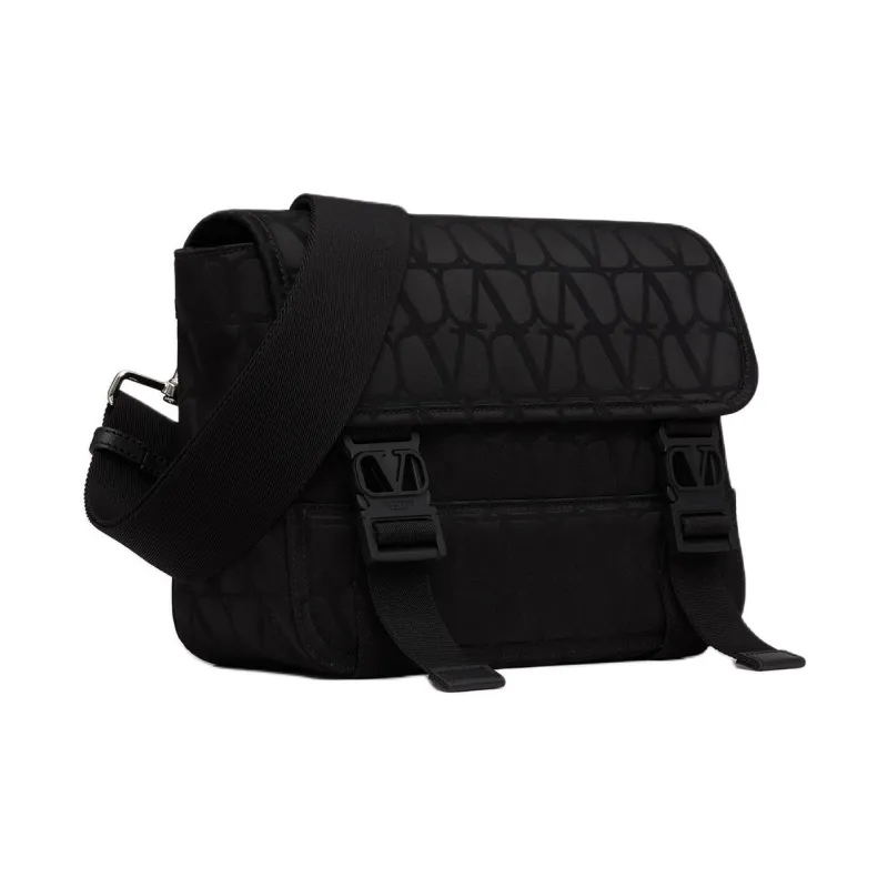 Valentino Calfskin Detail Messenger Bag, Shoulder Bag, Crossbody Bag Men's Black-1