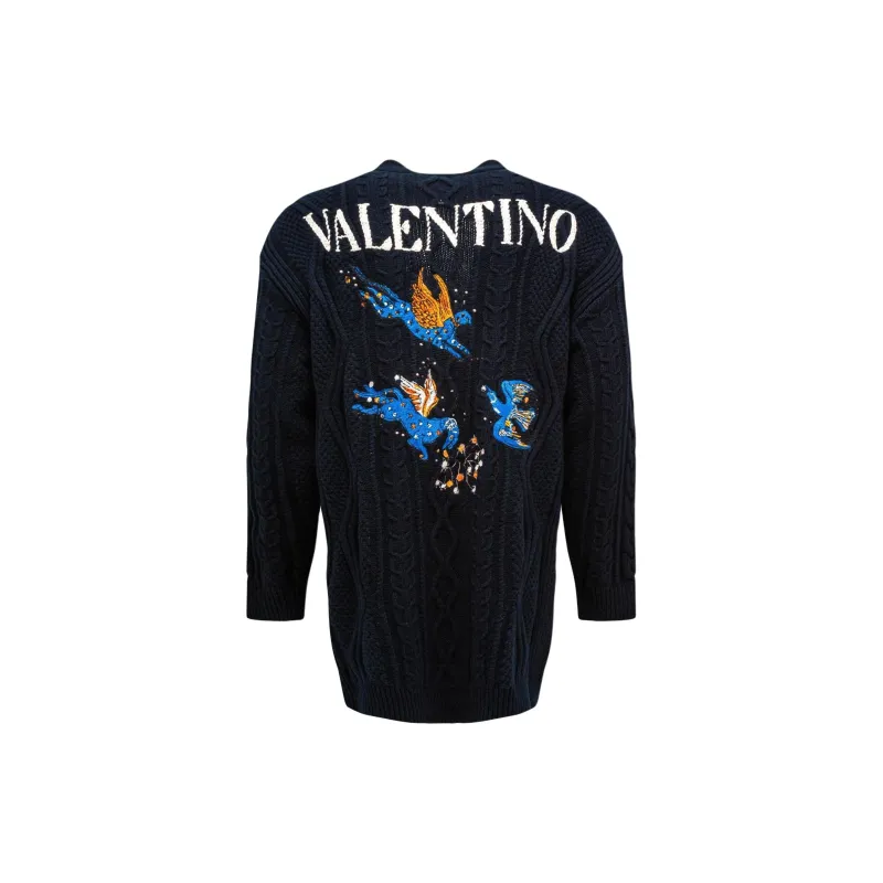 Valentino Navy Blue Utopia World Wool Cardigan Sweater Men's Blue-1