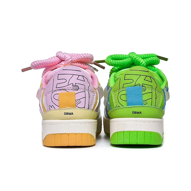 OBWA Anti Slip Wear Resistant Lightweight Breathable Low Top Skateboard Shoes Women's Mismatched-1