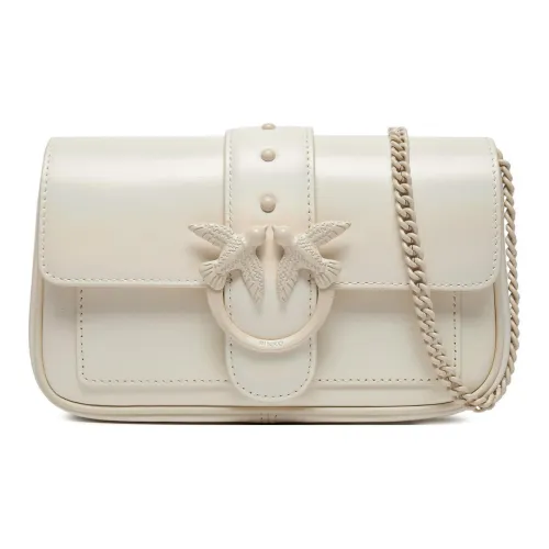 PINKO LOVE Series Grained Leather Crossbody Bag Shoulder Bag Women's White