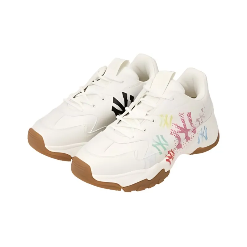 MLB Big Ball Chunky Graffiti Anti Slip And Wear Resistant Lightweight Low Top Chunky Sneakers Unisex White Brown-1