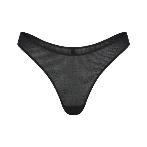 SKIMS THREADBARE RIB DIPPED THONG Underpants Women's SOOT/Smoke Gray