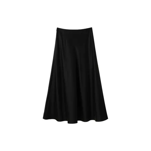 NancyCavally Casual Long Skirts Women's Satin Black