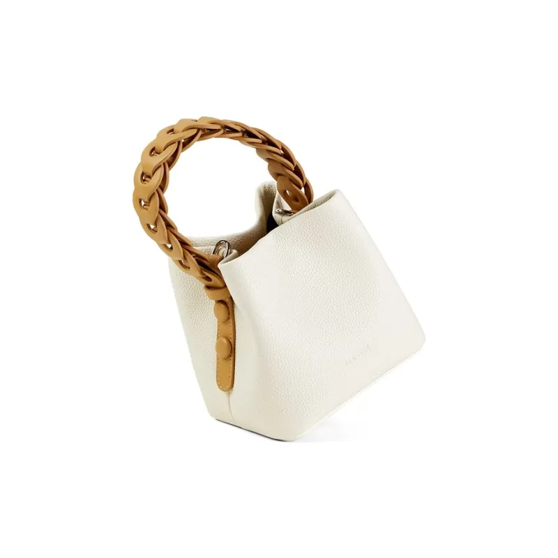Teenmix Cow Leather With Synthetic Leather Shoulder Bag, Crossbody Bag, Bucket Bag Women's Black/Ecru/Blue-9