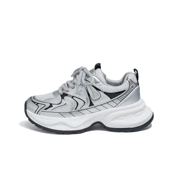 Warrior Low Top Chunky Sneakers Unisex Silver Couple Shoes