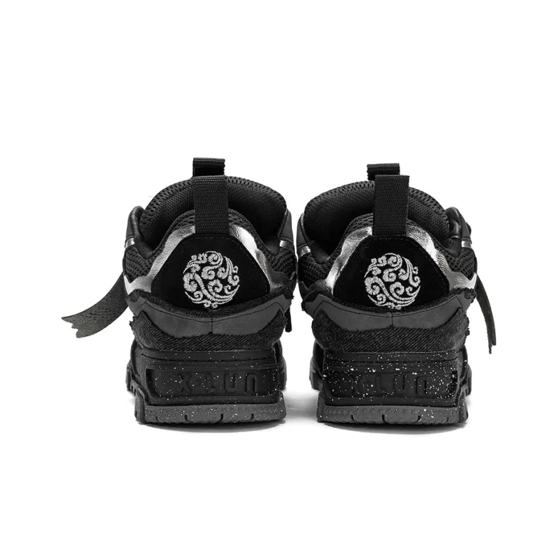 X·LUN [Black Iron Knight] Collection Slip Resistant Cushioning Height Increasing Low Top Skateboard Shoes Unisex Black-1