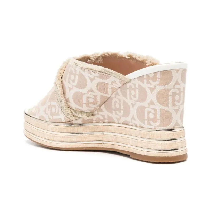LIU JO 100mm Logo-jacquard Wedge Sandals-3