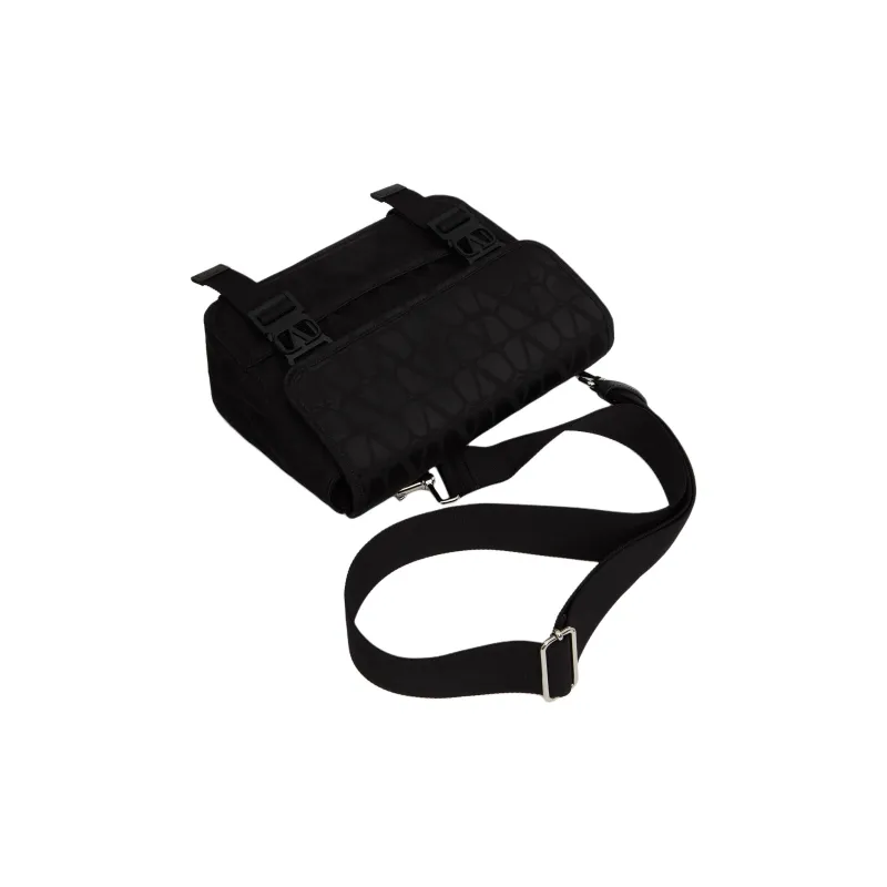 Valentino Calfskin Detail Messenger Bag, Shoulder Bag, Crossbody Bag Men's Black-4