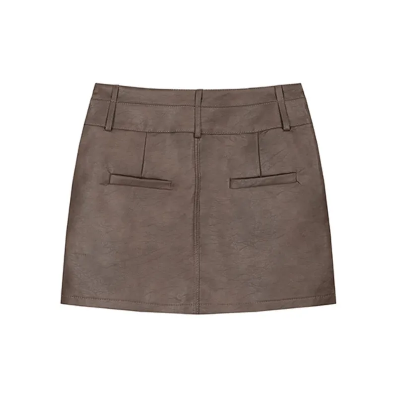 PZGE Casual Short Skirts Women's Brown-1