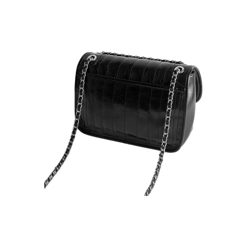 FERIA Cow Leather Messenger Bag Crossbody Bag Shoulder Bag Medium Size Women's Black-2