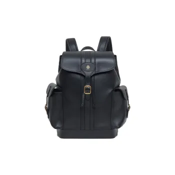 BALLY Cow Leather Backpack Large Size Men's Black & Gold