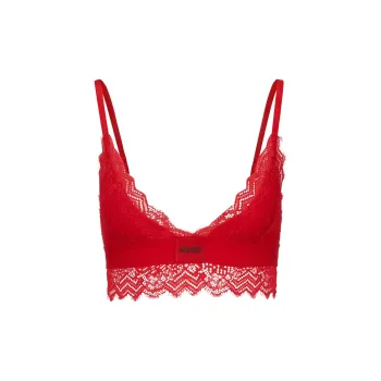 HUGO BOSS Padded Triangle Bra In Geometric Lace With Logo Label Bra Women's Red