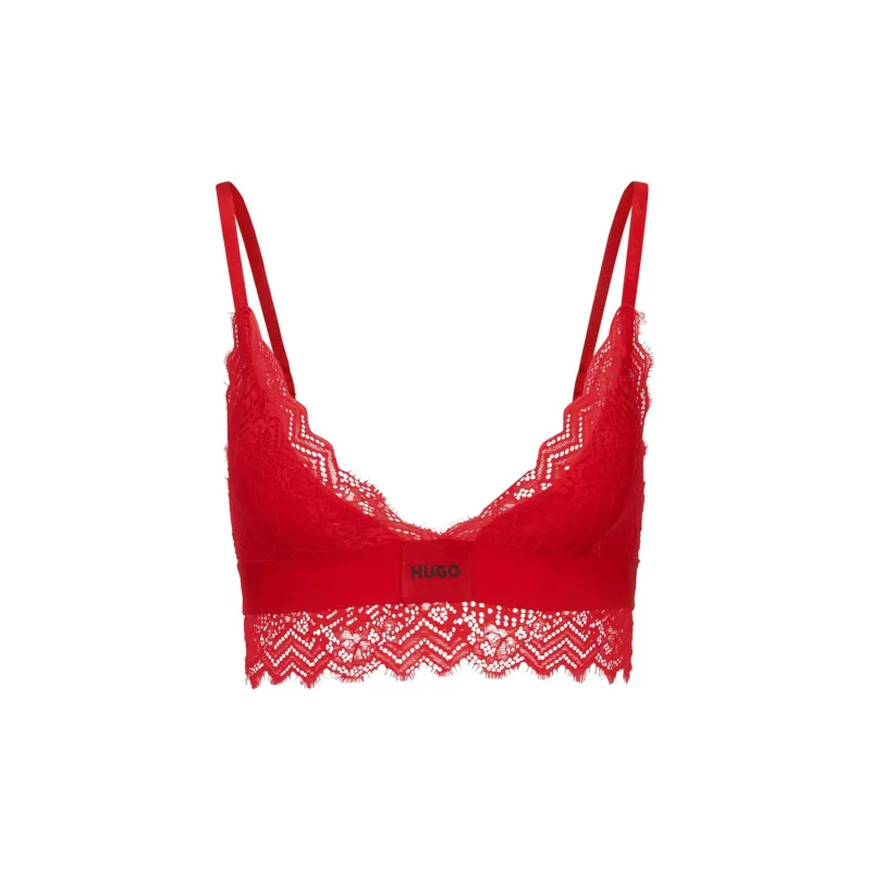 HUGO BOSS Padded Triangle Bra In Geometric Lace With Logo Label Bra Women's Red-0