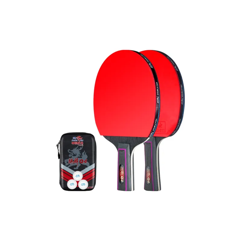 DOUBLEFISH Ping Pong Paddles Unisex Pure Wood Blade Double Sided Inverted Rubber Black/Red Double Shot Deluxe Set-6