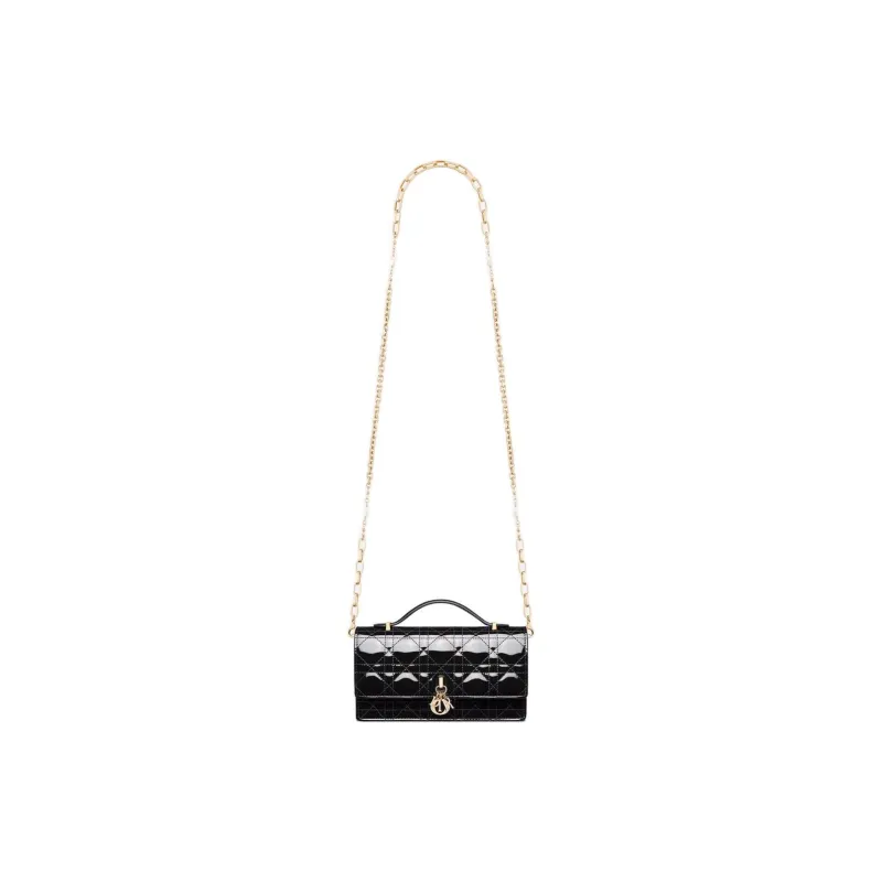 DIOR Patent Leather Cowhide Shoulder Bag Crossbody Bag Handbag Mini Women's Black-1