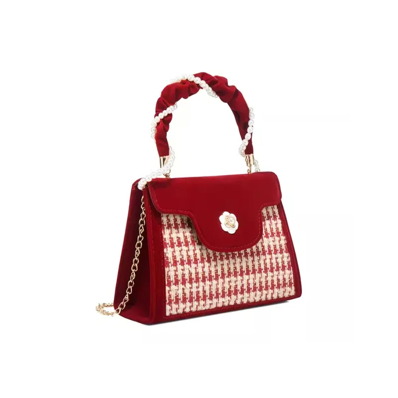 CLEVER& KETCH Corduroy Portable Crossbody Bag Shoulder Bag Small Size Women's Red-1