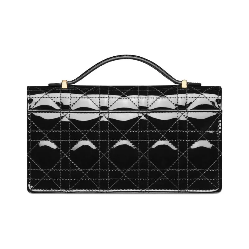 DIOR Patent Leather Cowhide Shoulder Bag Crossbody Bag Handbag Mini Women's Black-3