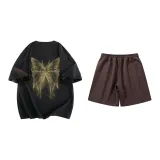 Set (Black Short-Sleeved+Coffee Shorts)