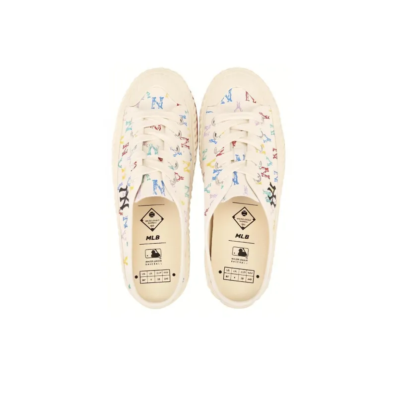 MLB Playball Mule Monogram Wear Resistant Low Top Canvas Shoes Unisex White-2