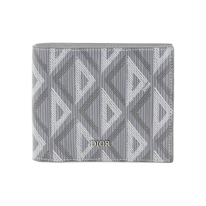 DIOR Smooth Cow Leather With Canvas Card Holder, Wallet Men's Gray-1