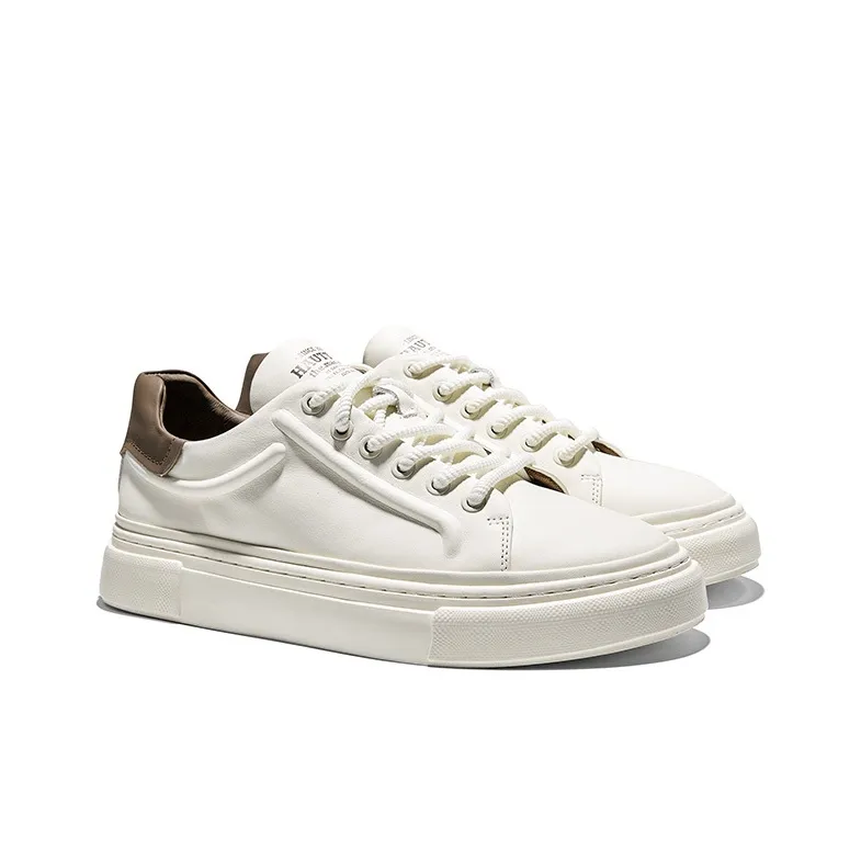 Hautton Jeans Low Top Skateboard Shoes Men's White Coffee Color-4