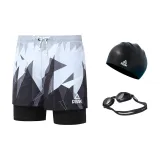 Black and White Swim Trunks+Swim Goggles+Swimming Cap