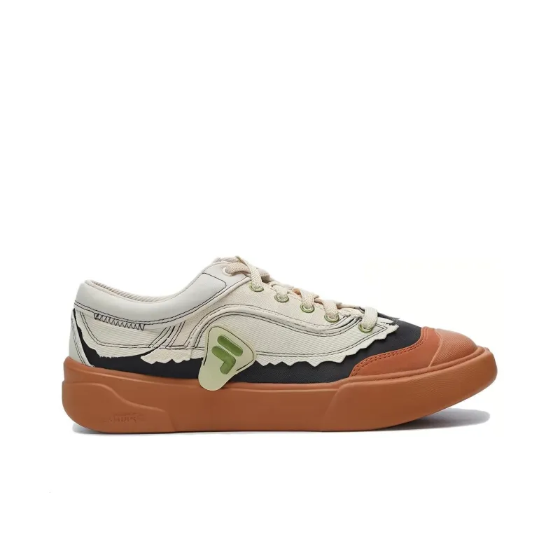 FILA FUSION CURVE Anti Slip And Wear Resistant Lightweight Low Top Canvas Shoes Women's White Umber Green-1