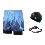 Blue Swimming Shorts+Swim Goggles+Swimming Cap