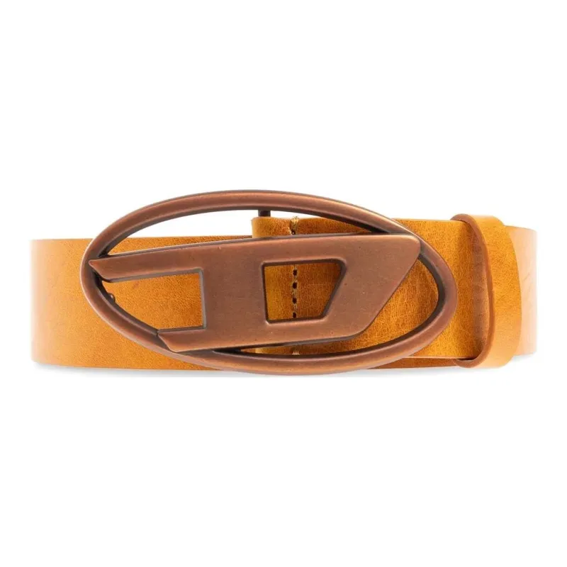 DIESEL Metal Detail Pin Buckle Leather Belts Women's Tawny Width 4CM-0