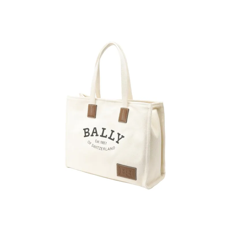BALLY Fabric Cow Leather Patchwork Tote Bag Shopping Bag Handbag Shoulder Bags Women's Ecru-2
