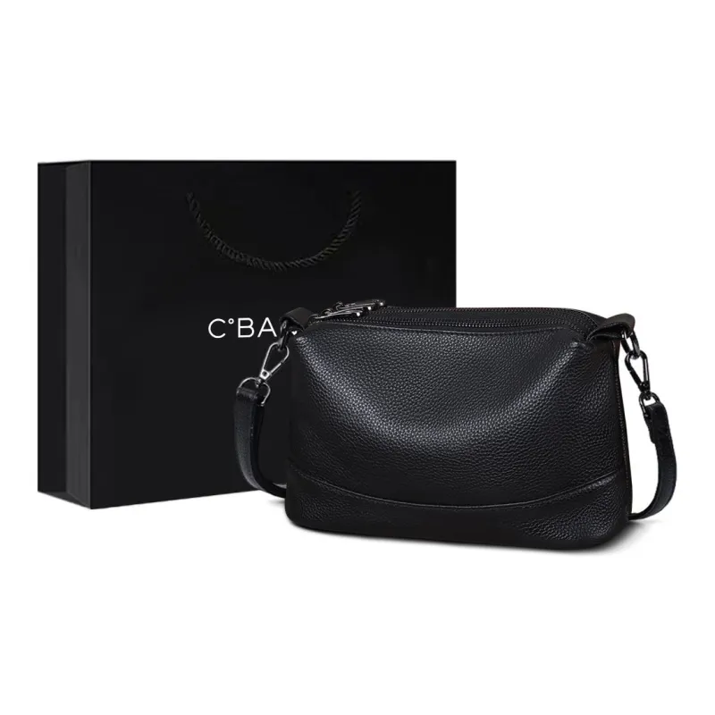 C°BANNER Cow Leather With Synthetic Leather Small Square Bag, Crossbody Bag Regular Women's Black-0