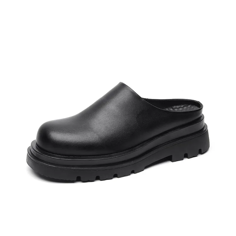 Xiwencha Closed Toe Slippers 3cm Men's Black-1