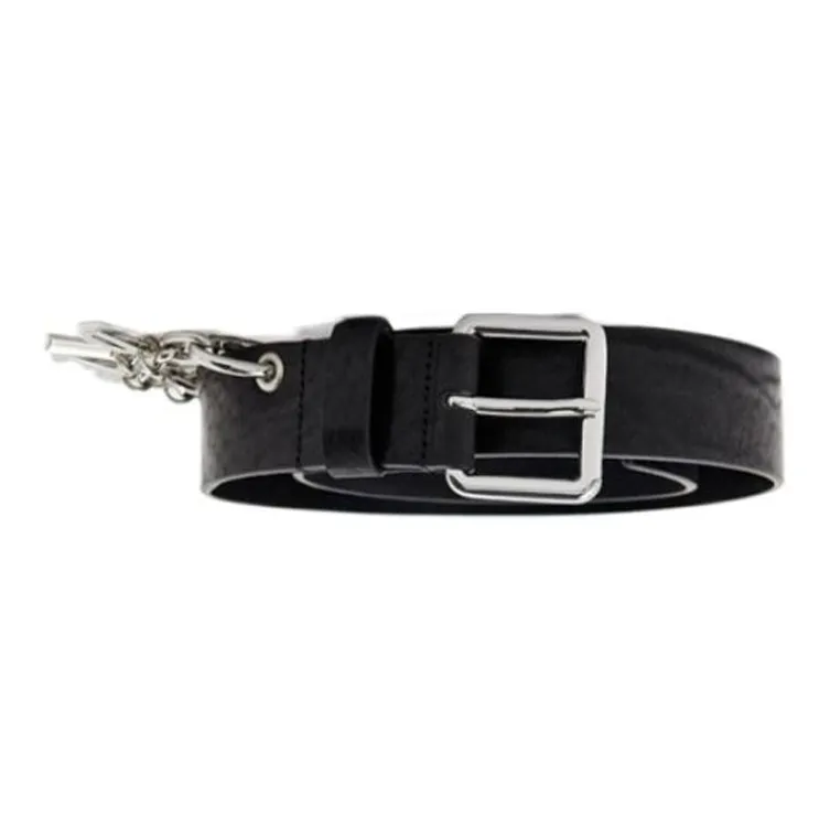 DIESEL Chain Design Pin Buckle Leather Belts Women's Black-1