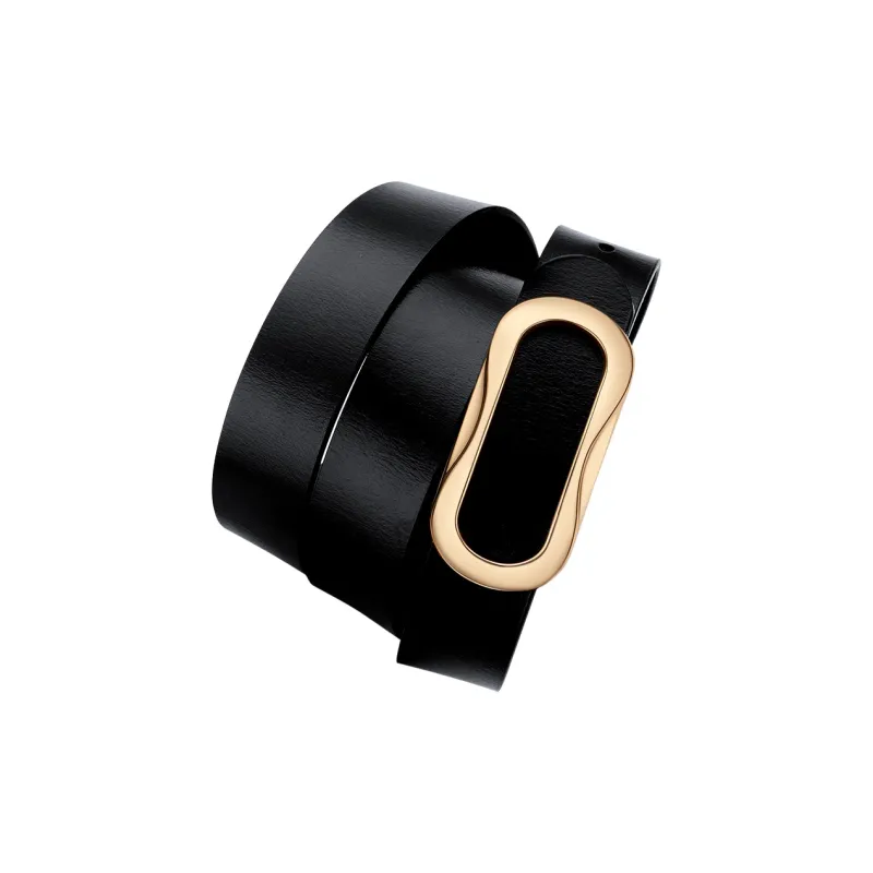 WilliamPOLO Cow Leather Leather Belts Women's Gold Buckle Black Strap 3.5cm Width-6