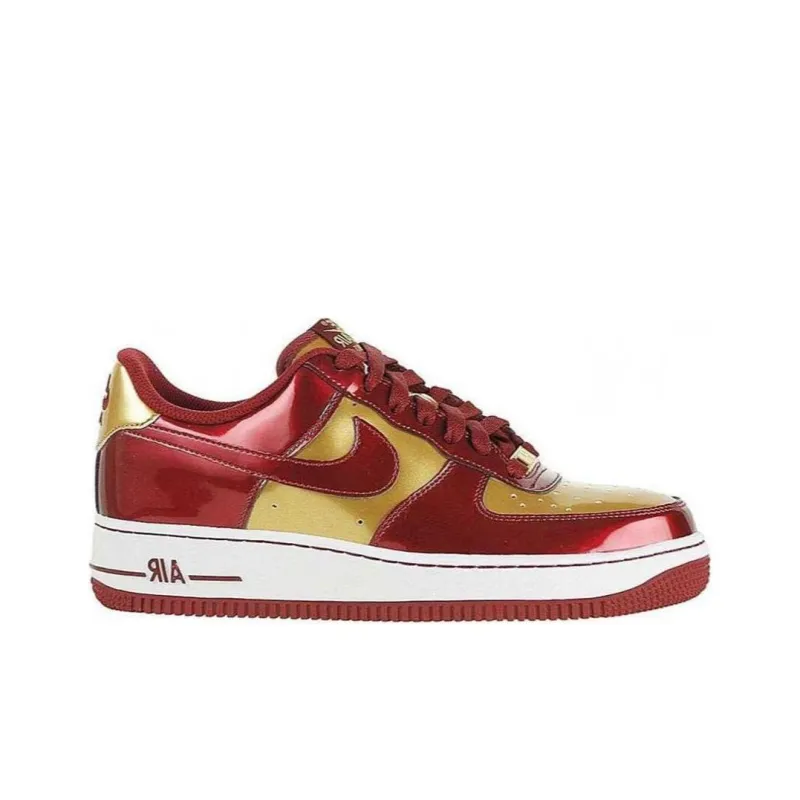 Nike Air Force 1 Slip Resistant Cushioning Low Top Skateboard Shoes Men's Red Gold-1